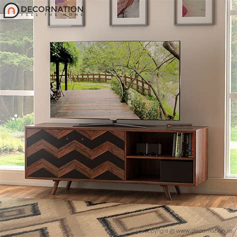 Laria Wooden Shelf Storage TV Table - Brown - Decornation