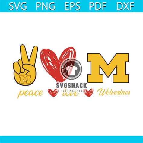 Michigan Wolverines Peace Love Svg Sport Svg Peace Svg Lo Inspire