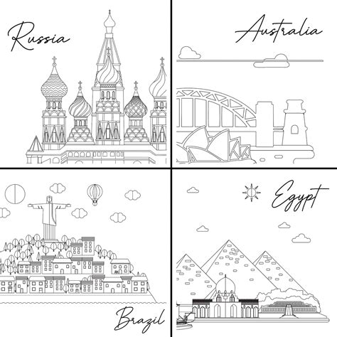 World Landmarks Coloring Pages