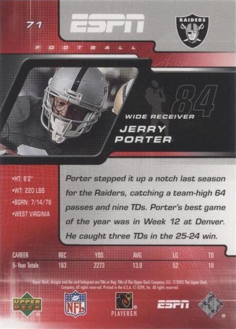 Upper Deck Espn Jerry Porter For Sale Ebay