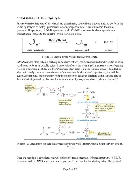 Chem L Lab Report Chem L Lab Ester Hydrolysis Purpose In