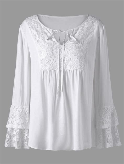 Plus Size Lace Trim Layered Sleeve Blouse Crochet Detail Blouse Lace