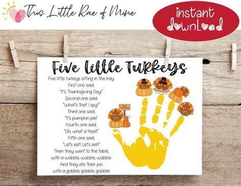 Five Little Turkeys Thanksgiving Pumpkin Pie Poem Etsy In 2022