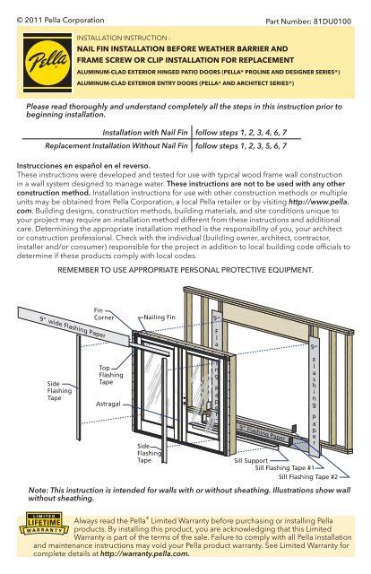 Pella Hinged Patio Door Hardware Installation Instructions - Patio Ideas