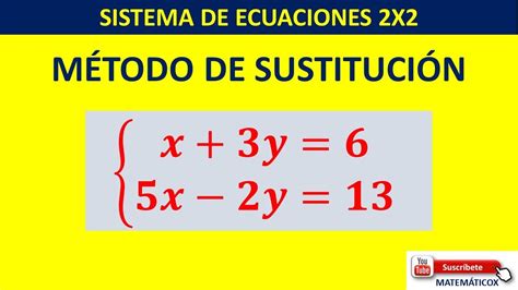 735 Sistema De Ecuaciones 2x2 MÉtodo SustituciÓn 𝒙𝟑𝒚𝟔 𝟓𝒙−𝟐𝒚𝟏𝟑