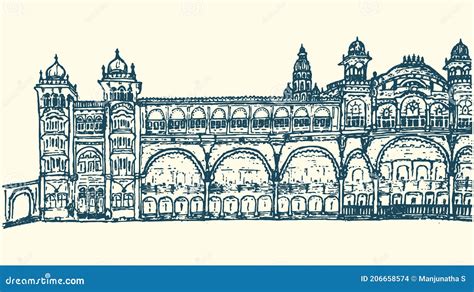 Sketch of Very Famous Mysore Palace Outline Editable Illustration Stock ...