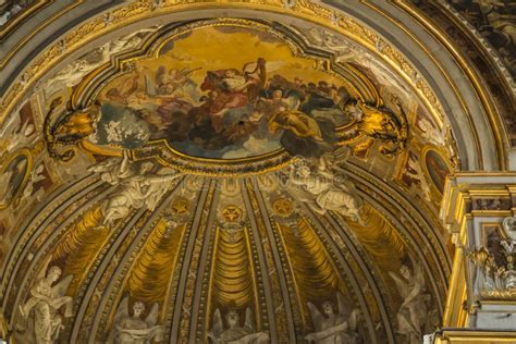 View Of The Interior Of The Naples Cathedral Richly Decorated Dome In