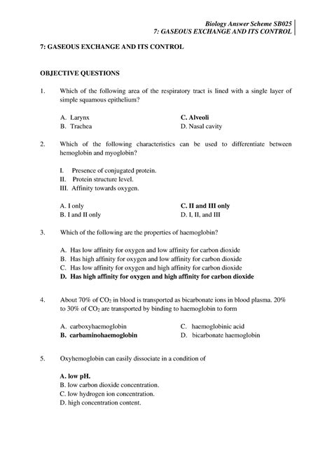 Bioexcell C7 Biology 7 GASEOUS EXCHANGE AND ITS CONTROL 7 GASEOUS