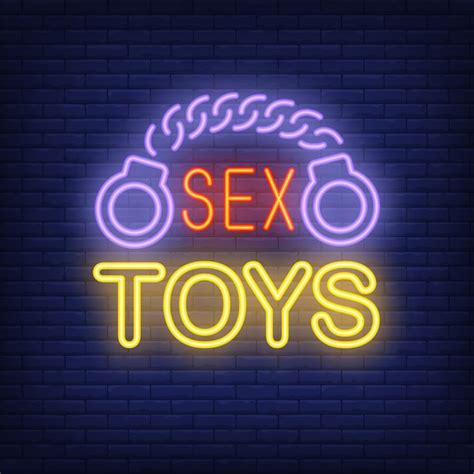 Free Vector Handcuffs With Sex Toys Lettering Neon Sign On Brick