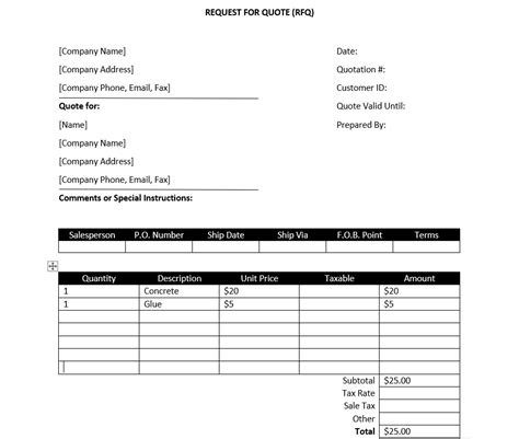 Rfq Template Free Request For Quote Template Word Download