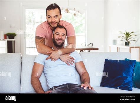 Portrait Of A Cute Male Gay Couple At Home Stock Photo Alamy