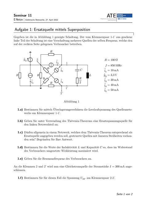 Seminar 11 Seminar 11 ENetze Elektrische Netzwerke 27 April 2022