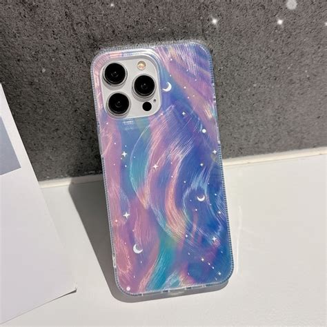 Iphone 12 Pro용 듀얼 레이어 그라데이션 드림 스타리 아크릴 하이브리드 Tpu 휴대폰 케이스블루 퍼플