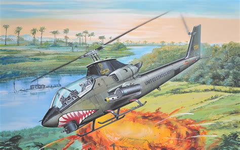 Hd Wallpaper Painting Of Grey Helicopter War Art Vietnam War Bell