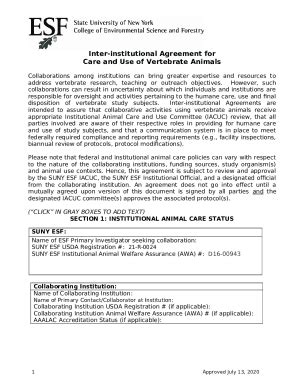 IACUC Inter Institutional Agreement Doc Template PdfFiller