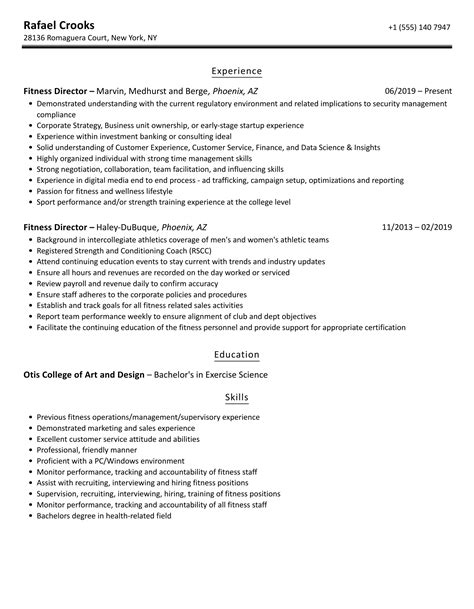 Fitness Director Resume Samples Velvet Jobs