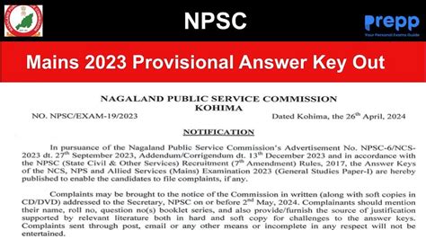 NPSC 2023 Mains Provisional Answer Key Released At Npsc Nagaland Gov In