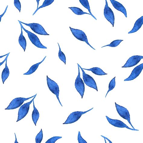 Premium Vector Blue Watercolor Leaves Seamless Vector Pattern