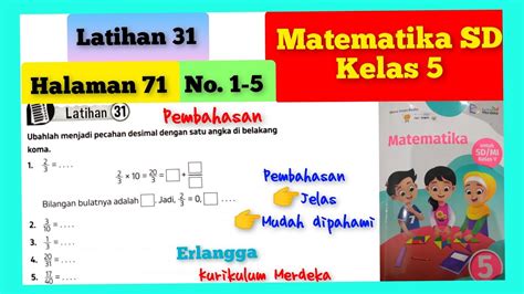 Latihan 31 Halaman 71 No 1 5 Ubahlah Menjadi Pecahan Desimal Dengan