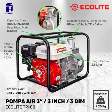 Ecolite Mesin Pompa Irigasi Bensin Tp Alkon Water Pump Inch In