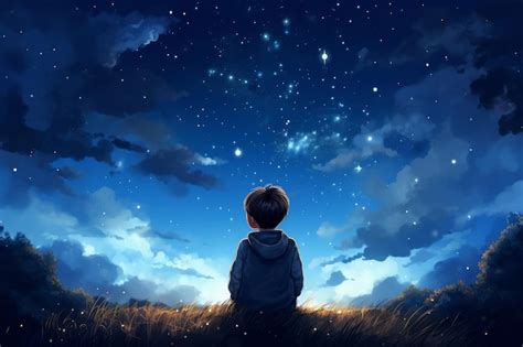 Una Ilustraci N De Un Ni O Contemplando El Cielo Nocturno Estrellado