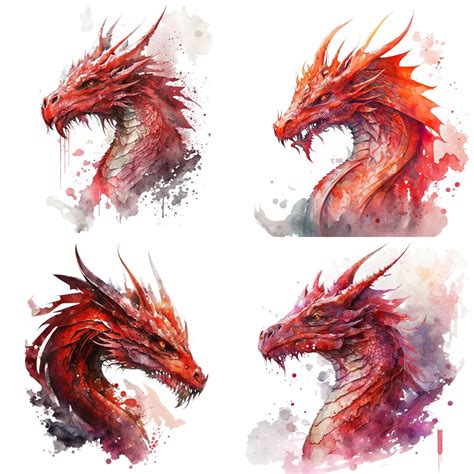 Red Dragon Watercolor, Digital Downloads, Red Dragon Clipart,red Dragon ...