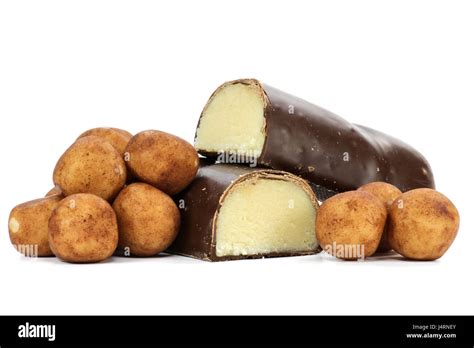 Marzipan made in Lubeck isolated on white background. Lubeck is a city ...