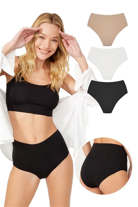 Cottonhill Yüksek Bel Basic Lazer Kesim Bikini Külot 3 lü Paket 6