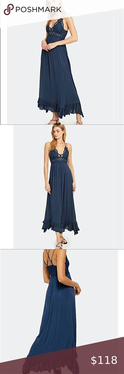 Free People Adella Maxi Slip Dress In Midnight Blu Maxi Slip Dress