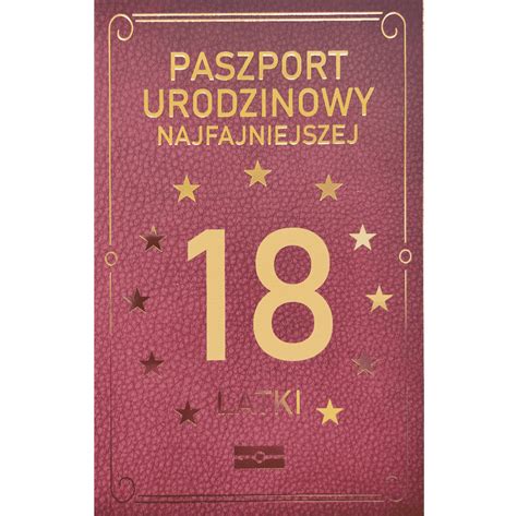 Kartka urodzinowa Paszport 18 latki brązowy zamów online Szalony pl