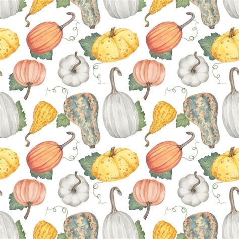 Premium Vector Pumpking Harvest Watercolor Seamless Pattern Fall