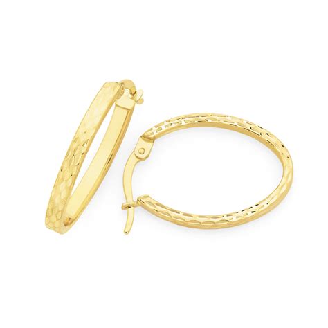 9ct Gold 20mm Diamond Cut Hoop Earrings Goldmark Au