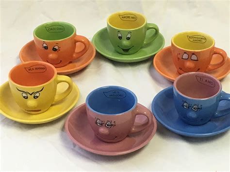 Levtov ESPRESSO CUPS Set of 6 FACES Expressions 3D Vintage Coffee MUGS ...