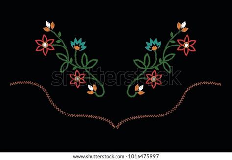 Embroidery Fashion Western Floral Embroidery Color Stock Vector