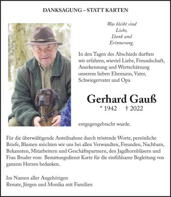 Traueranzeigen von Gerhard Gauß Schwarzwälder Bote Trauer