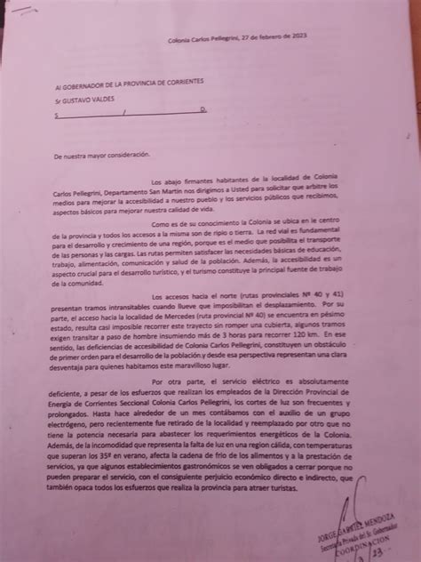 Dura Carta Al Gobernador Desde Pellegrini Caminos Intransitables