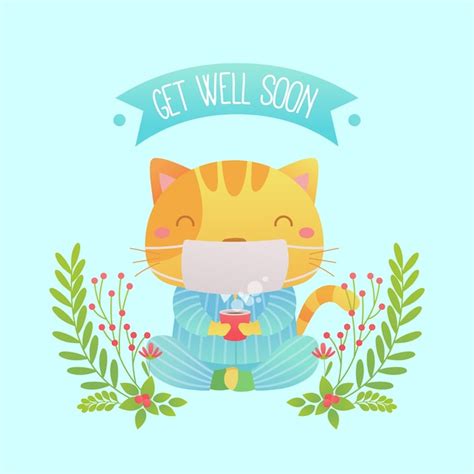 Free Vector Get Well Soon Message With Cute Cat