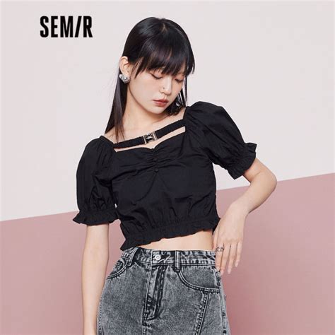 Semir Short Sleeve Shirt Women Short Slim Square Neck Ruffle 2022