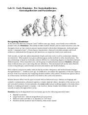 Manual Bipedal Early Hominins Docx Lab Early Hominins Pre