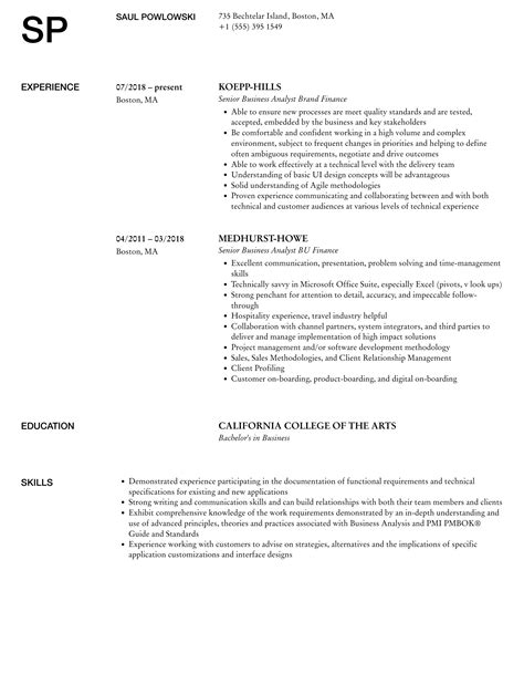 Senior Business Analyst Resume Samples Velvet Jobs