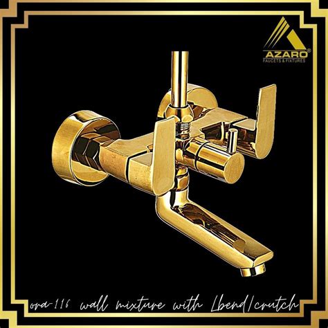 Azaro Three Handle Gold Plated Wall Mixer With Bend For Bathroom