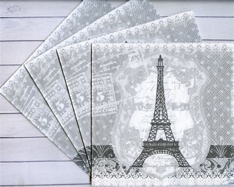 Set Of 4 Decoupage Napkins Eiffel Tower Paper Serviettes Etsy