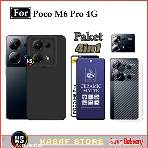 Jual SOFTCASE POCO M6 PRO 4G PAKET 4IN1 CASING TEMPERED GLASS