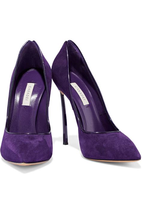 Casadei Patent Leather Trimmed Suede Pumps Dark Purple In Purple Lyst