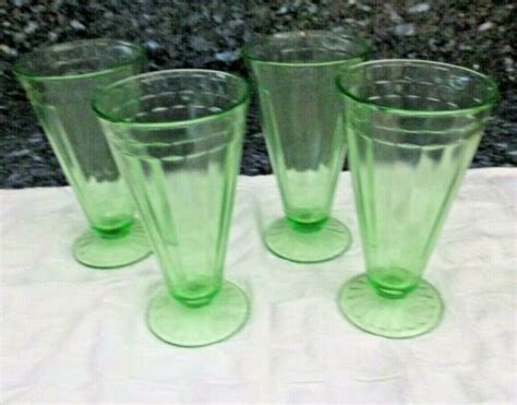 4 Depression Era Glass Green Tall Cone Footed Iced Tea Tumbler