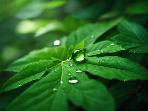 Premium Ai Image Green Leaf With Water Droplet