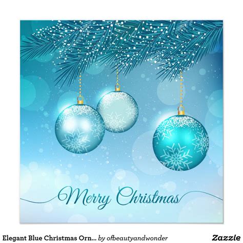 Elegant Blue Christmas Ornaments Invitation Merry