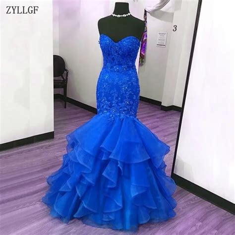 ZYLLGF Azul Royal Sereia Vestidos De Baile Para As Mulheres 2019 Pedras