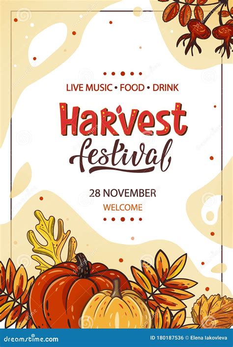 Harvest Festival Template With Pumpkins Leaves And Handwritten