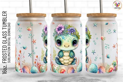 Cute Sea Turtle 16 Oz Frosted Can Wrap Graphic By Digiartdesign